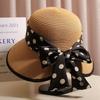 Fairy Wind Polka Dot Bow Straw Hat Female Summer Outing Straw Weaving Sunscreen Visor Sweet Beach Fisherman Basin Hat