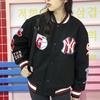 MLB Basic Series FW22 Sports Loose Logo Print Striped Color Block Single-Breasted Baseball Jacket Unisex jackets Black 3AJPN0124-00BKS