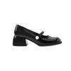 2024 New French Retro Patent Leather Light Mouth Mary Jane Women's Shoes Pearl Round Head Thick Heel with Black Single Shoes