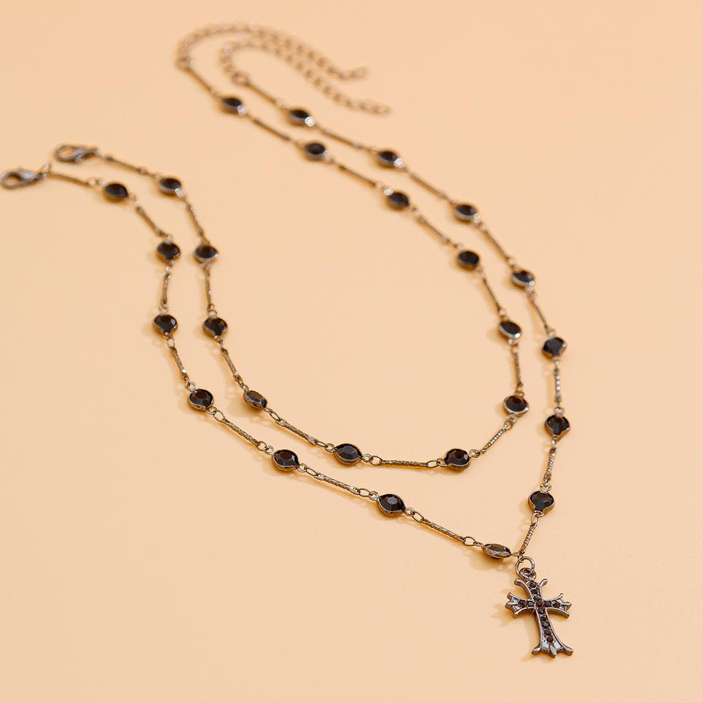 European and American sweet and cool short cross star collarbone choker dark gothic rhinestone tassel necklace for women