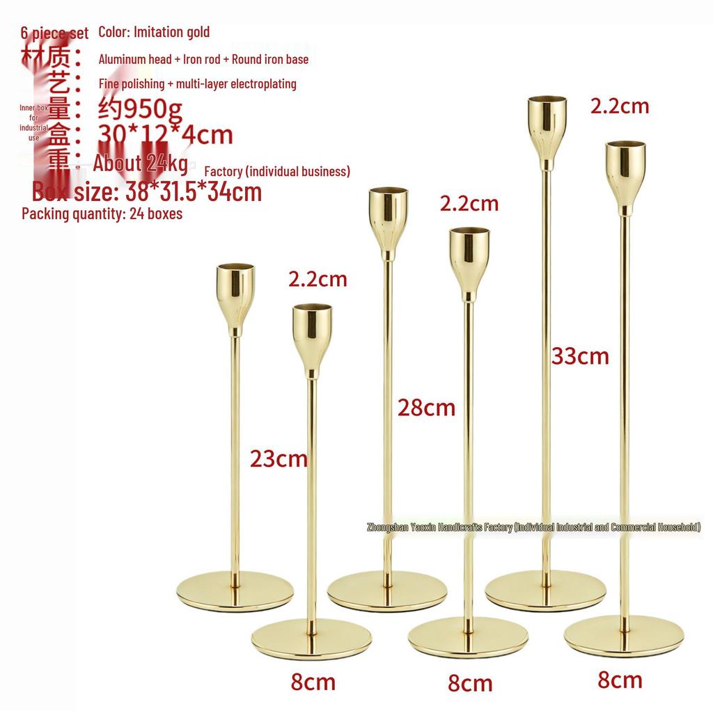 Gold-Plated Metal Candle Holder, Small Iron Art for Dining Table and Christmas Home Decoration