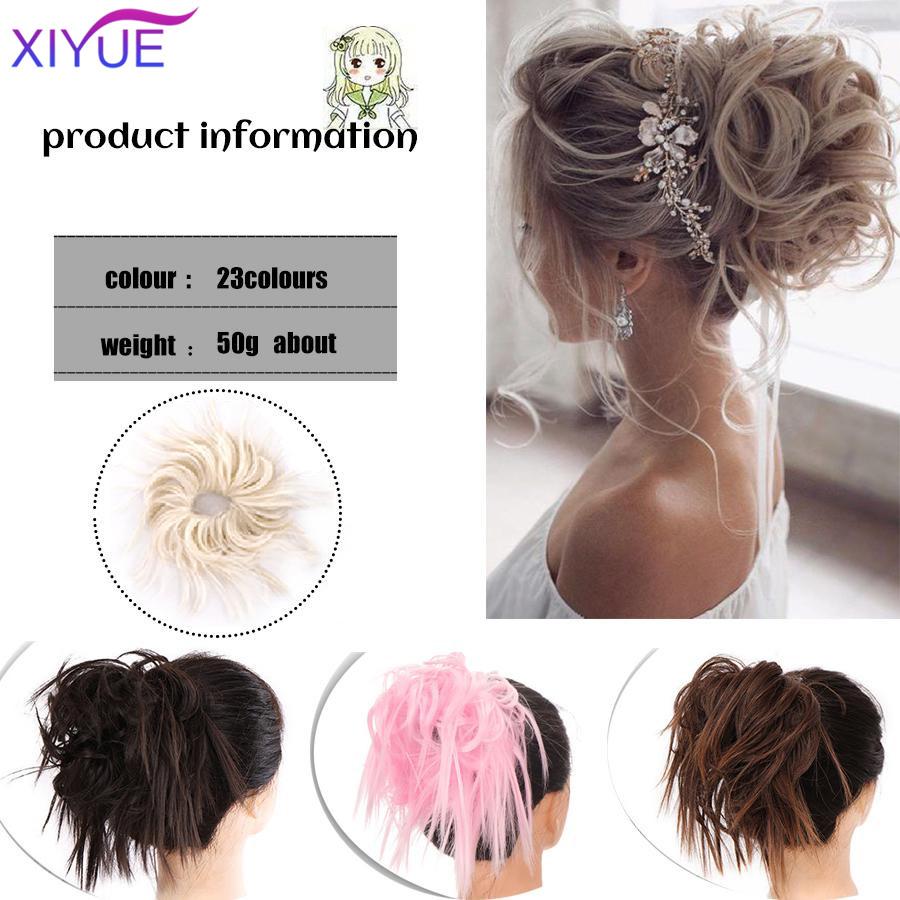 Szintetikus Chignon Messy Scrunchies elasztikus pánt haj konty Egyenes felhúzott hajdísz magas hőmérsékletű szálas természetes műhaj