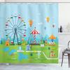 Cartoon Ferris Wheel Theme Shower Curtain,Cartoon Hot Air Balloon Ferris Wheel Print Bathroom Curtain Waterproof Cloth With Hook