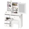 Vanity Desk with LED Lighted Mirror Bedroom Dressing Table Makeup Desk with Stool 5 Drawers Open Shelves Hidden Storage Space