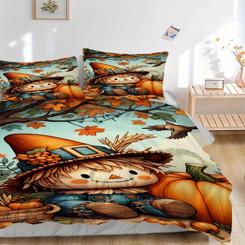 

3pcs Scarecrow, Autumn Decorations Bedding Set - 1 Duvet Cover + 2 Pillowcases(Core Not Included), Machine Washable Polyester yy251216106 135x200cm