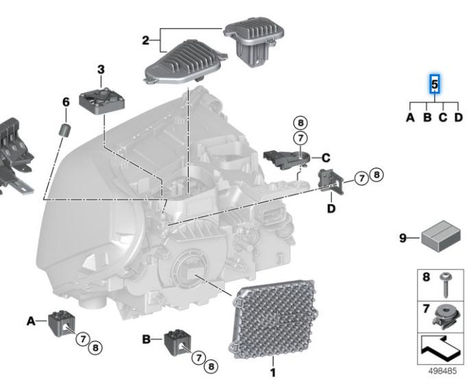 BMW X1 F48 LCI Headlight Repair Kit, Parts 63119477823 63119477824