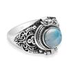 Natural Larimar Gemstone 925 Sterling Silver Poison Locket Ring For Women & Girls