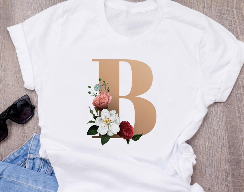 Custom Name Letter Combination Women S High Quality Printing T Shirt Flower Letter Font A B