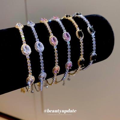 Korean Style Zirconia Oval Pull-Out Bracelet: Elegant, Fashionable, and Versatile Hand Jewelry