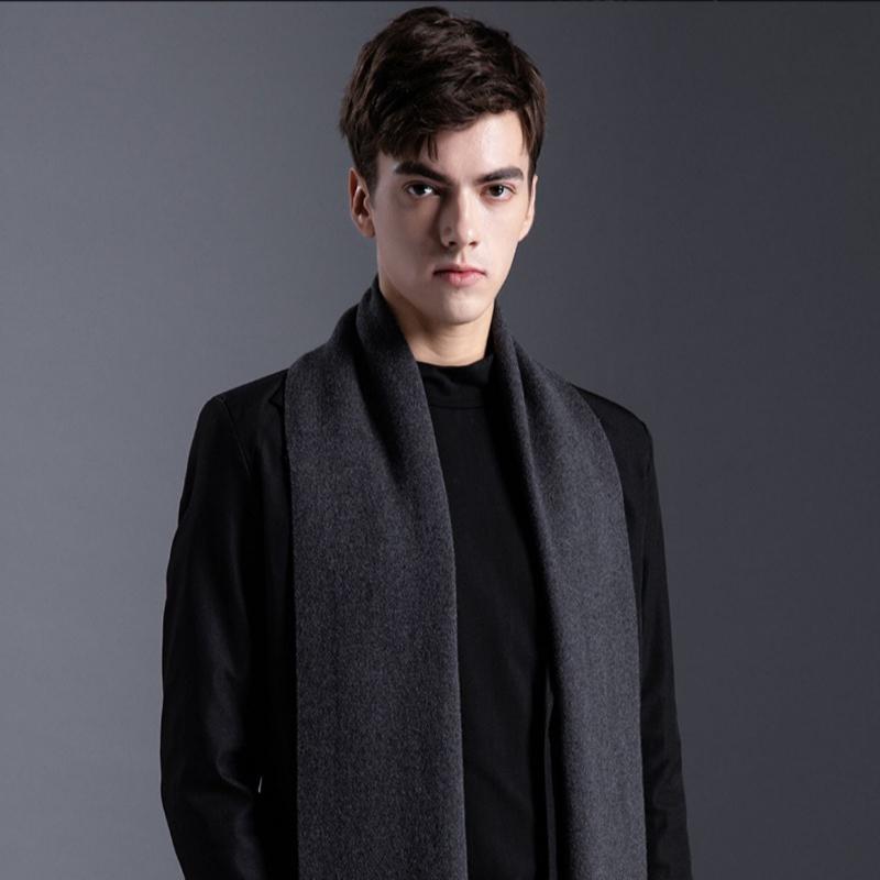 Classic Solid Simple Bussiness Scarf Men Windproof  Warm Luxury Brand Scarves Male Wool Blend Thickened Muffler Fall Winter Gent