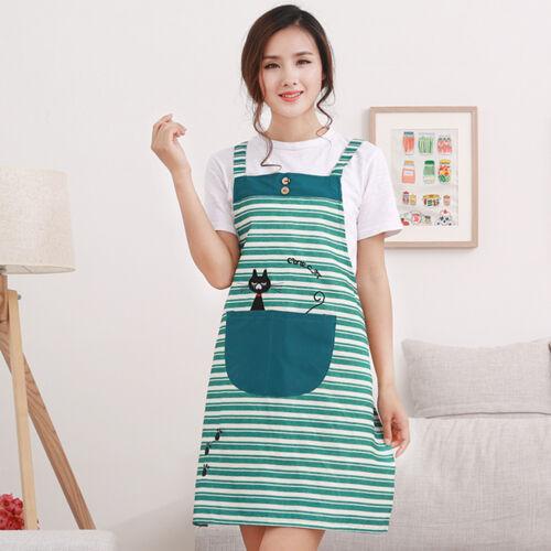 New Cute Home Womens Kitchen Restaurant Bib Cooking Aprons Pockets Striped Apron