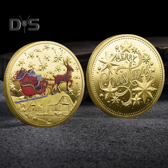 Vánoční Mikulášské mince Oboustranné slitinové Sběratelské mince Barevný vzor Slavnostní suvenýrové mince do štědrovečerních krabiček Novoroční dárek