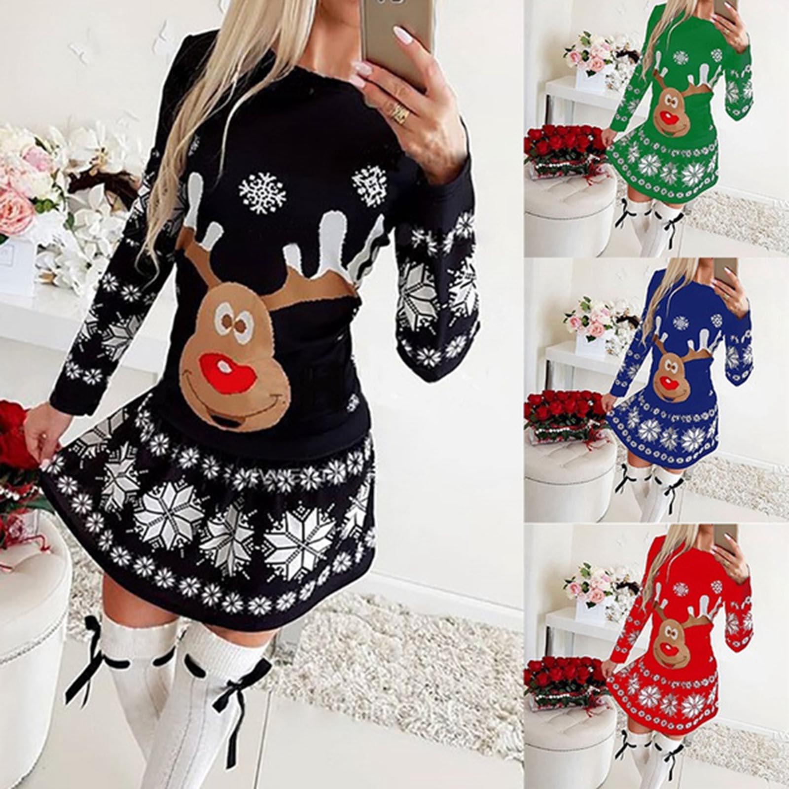 

Women s Long-sleeved Round Neck Christmas Printed Snowflake Christmas Party