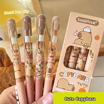 4 ks Kawaii Capybara gélové perá Písacie hladké perá Kreslené stláčacie neutrálne perá Kancelárske potreby Študentské písacie potreby Darčeky