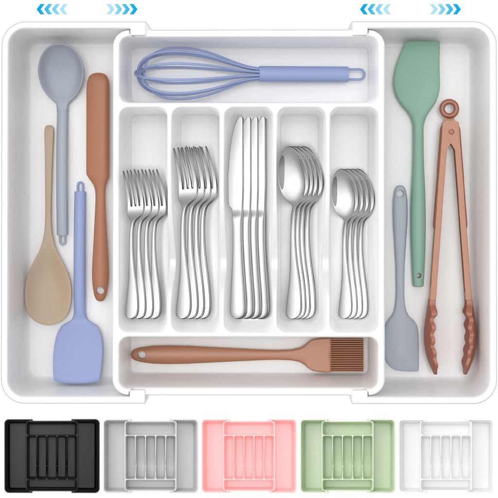 ukeetap Extra Large Expandable Silverware Organizer, BPA-Free Food-Safe Cutlery Flatware Organizer, Kitchen Utensil Drawer Organizer, Adjustable