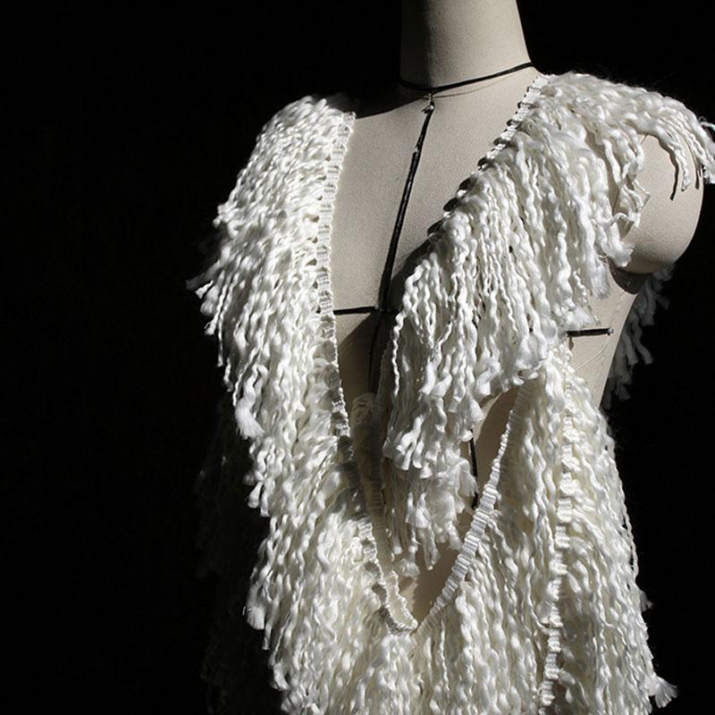 90x16cm Creative Coarse Tassel Wave Woolen Fabric Handmade DIY Decoration Exaggerated Clothing Coat Jacket Designer Fabric