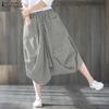 ZANZEA Dame Casual Elastisk Midje Løse Capri Bukser med Stripetrykk