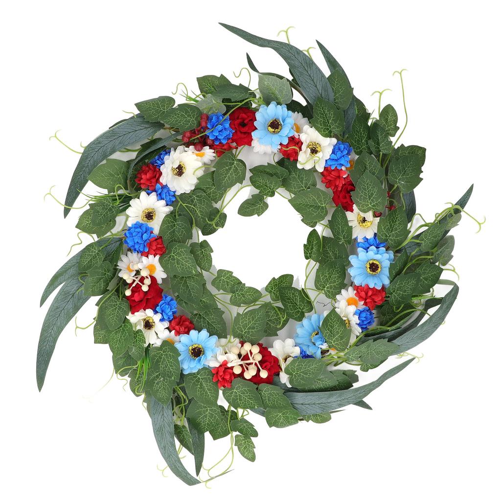 20 tums Patriotisk Blomsterkrans Ljusa Levande Färger Hållbart Material Brett Använd 4th of July Krans för Fest Sovrum