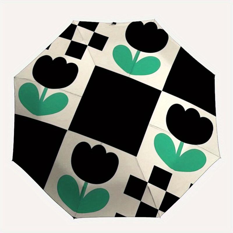

1pc Tulip Checkered Automatic Open/Close Umbrella with One Touch Button,, Windproof Design Lightweight Portable Umbrella for Women & Men6038