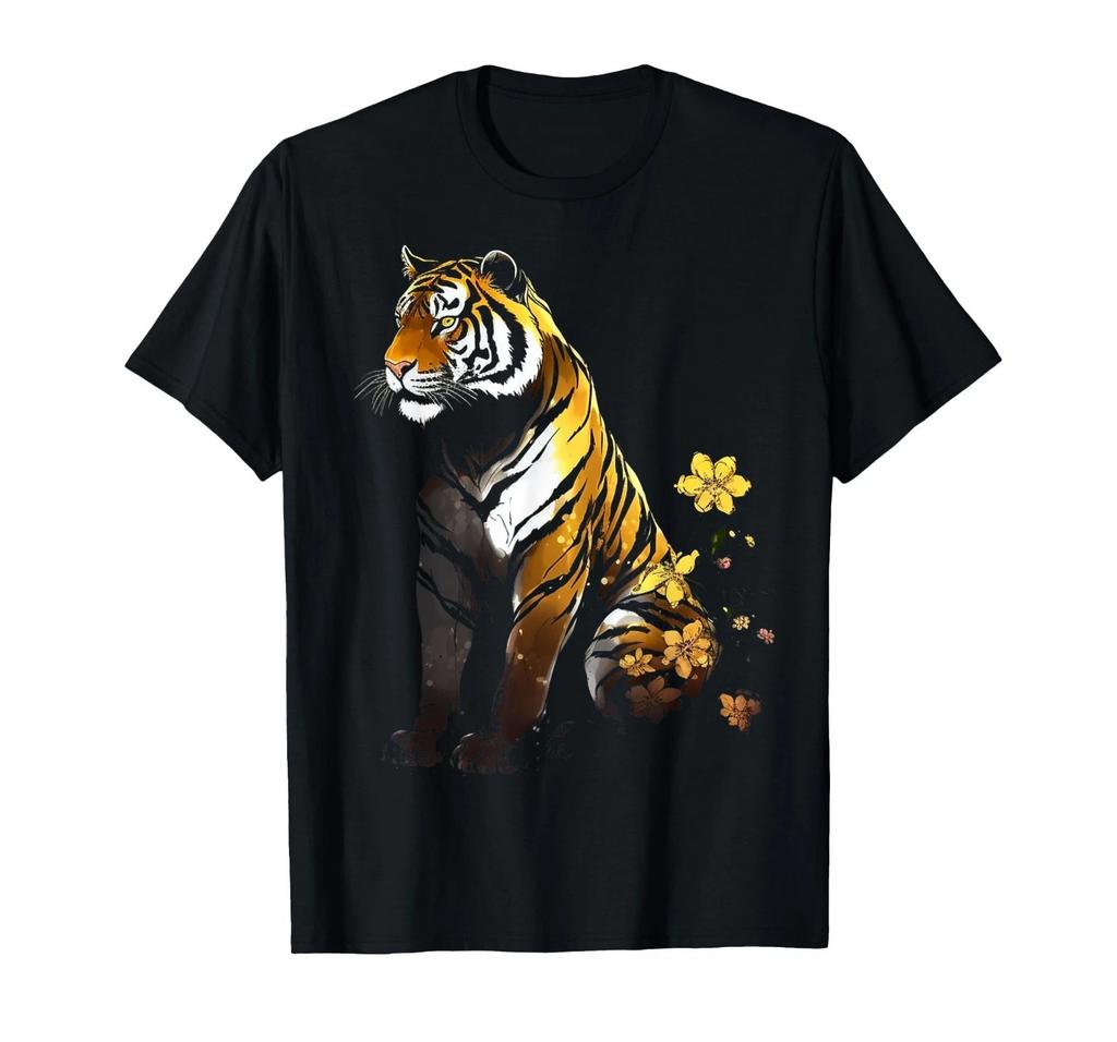 Tiger Artwork Flowers - Animal Art Tiger T-Shirt
