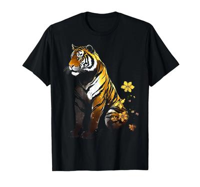 Tiger Kunstwerk Blumen - Tierkunst Tiger T-Shirt