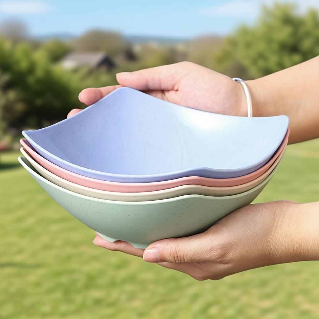 4pcs Plastic Soup Bowls Set, Square Dinner Plates for Home Use, Western Salad Plate, Cold Noodle Bowl, Casual Style