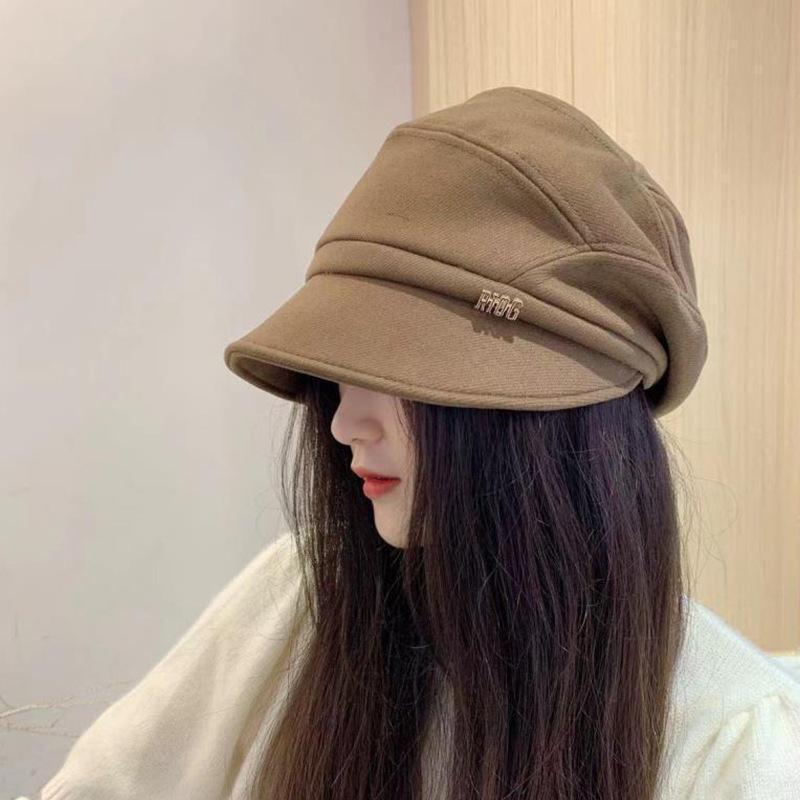 Bucket hat women's literary and retro versatile suede basin hat autumn and winter face small octagonal hat women