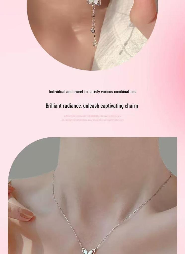 Nickel Silver-Plated Gold Butterfly Tassel Necklace - Elegant Design for Women.