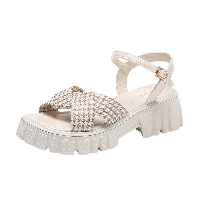 

Одне слово з картатими сандаліями дівчинка 2025 літо новий хрест плоский казковий стиль ретро бант римські туфлі дівчинка 40