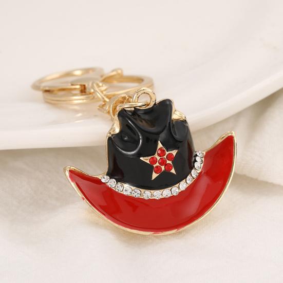 Keychain Pendant Sparkling Rhinestones Five-Pointed Star Pattern Western Style Cowboy Hat Design Key Chain with Lobster Clasp Backpacks Accessory