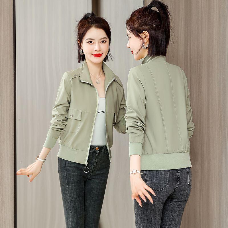 Frühling und Herbst Neue Mode Lässig Damen Gespleißte Stehkragen Reißverschluss Einfarbig Vielseitige Langarmjacken