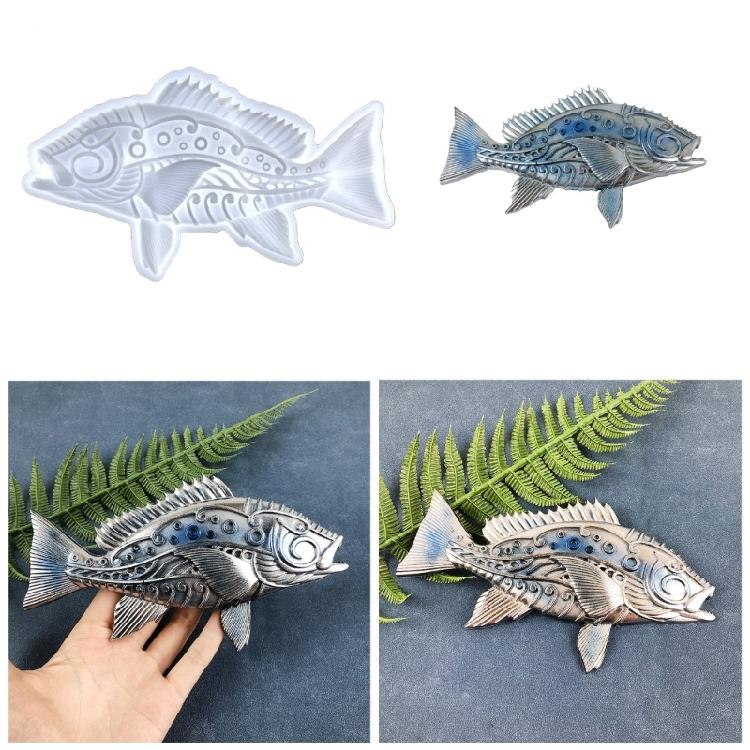 Soft Silicone Mold for DIY Craft Wall Hanging Decorations Embossed Fish Shaped Design Crystal Epoxy Resin Casting Mould