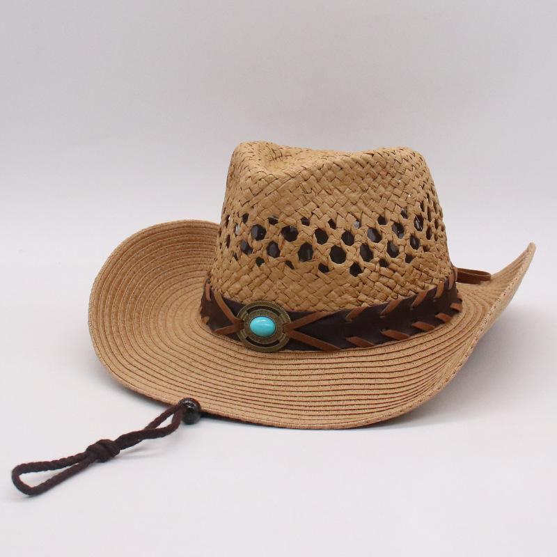 

Hand-Woven Western Cowboy Hat, Belt Decoration, Outdoor Straw Hat, Male And Female Couples Hat, Large Brim, Sunshade, Sun Hat. One size fits all
