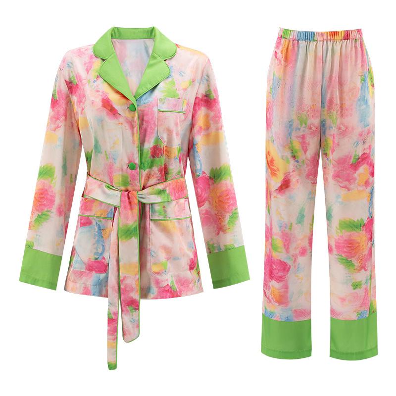 

Дизайнерская женская верхняя одежда из сардинского розового шелка, домашний комплект, пижама, весна и осень XL