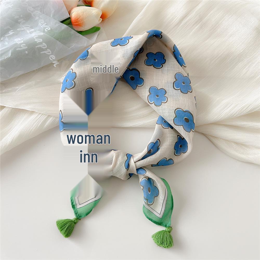 60 Tassel Cotton Linen Small Silk Scarf - Spring/Autumn Versatile Headscarf for Women, Fashionable Neck Protection and Decoration