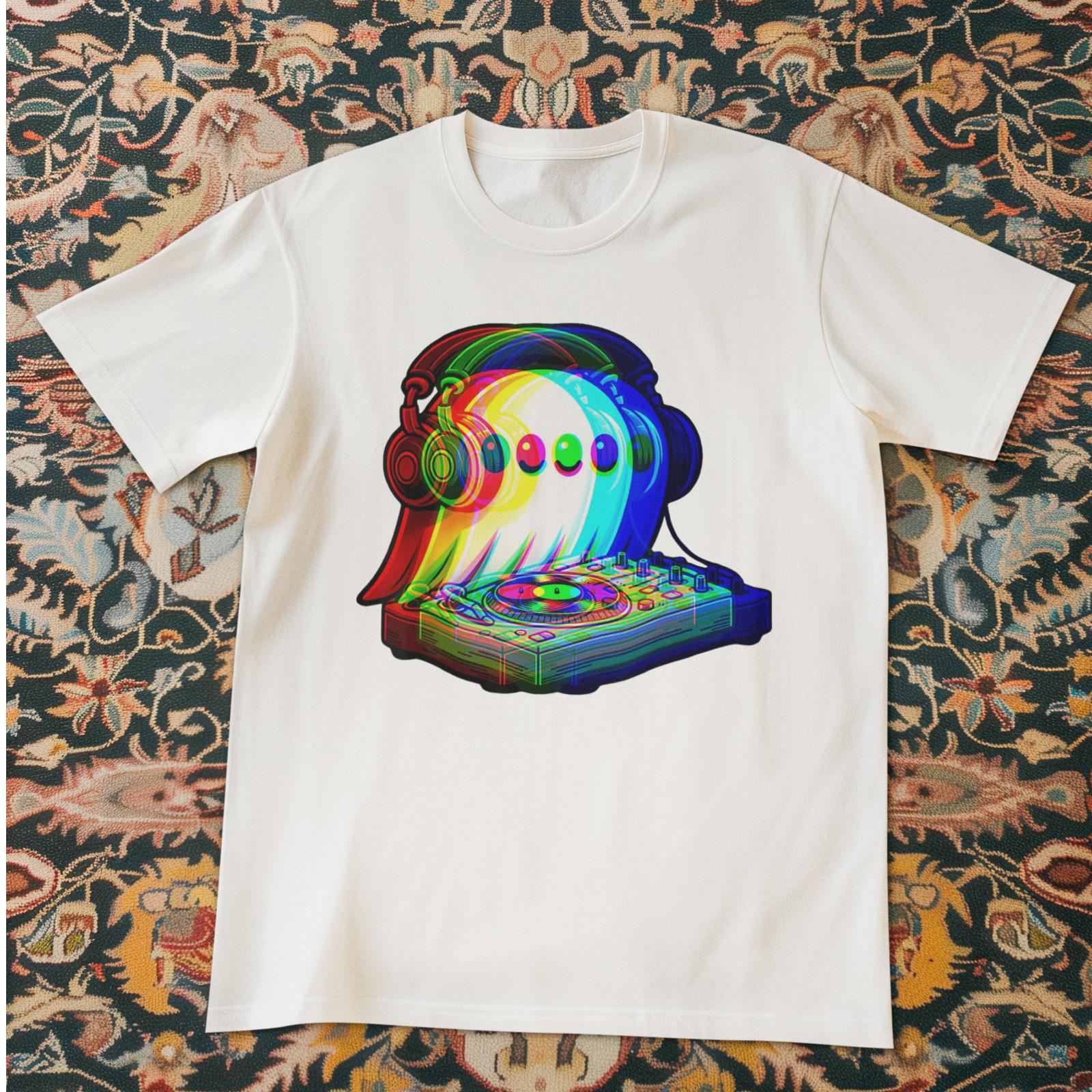 Trippy Ghost Vaporwave Shirt Techno EDM Tee Halloween Rave DJ Graphic Unisex Shi L