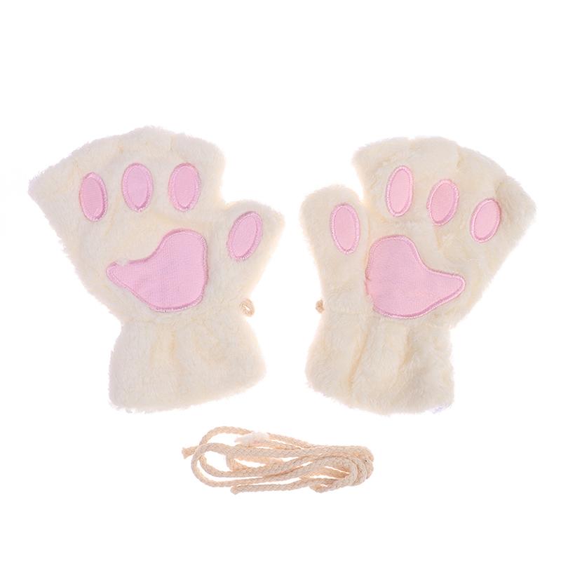 Cute Cat Paw Fluffy Claw Fingerless Gloves Warm Soft Plush Fingerless Panda Glove Half Finger Women Winter Wear Christmas Gifts