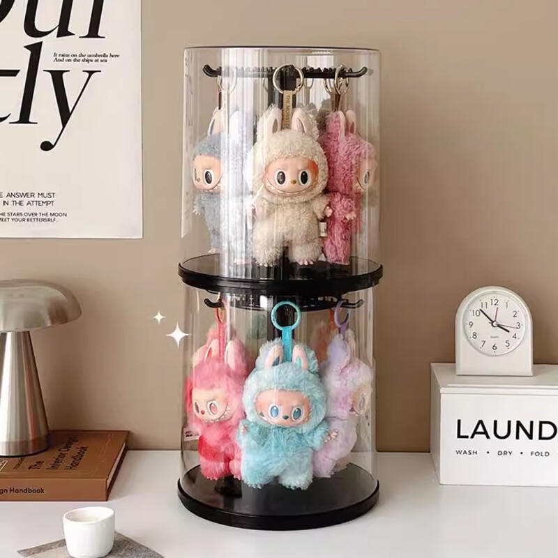 Rotating Clear Acrylic Doll Keychain Storage Box Accessory Organizer