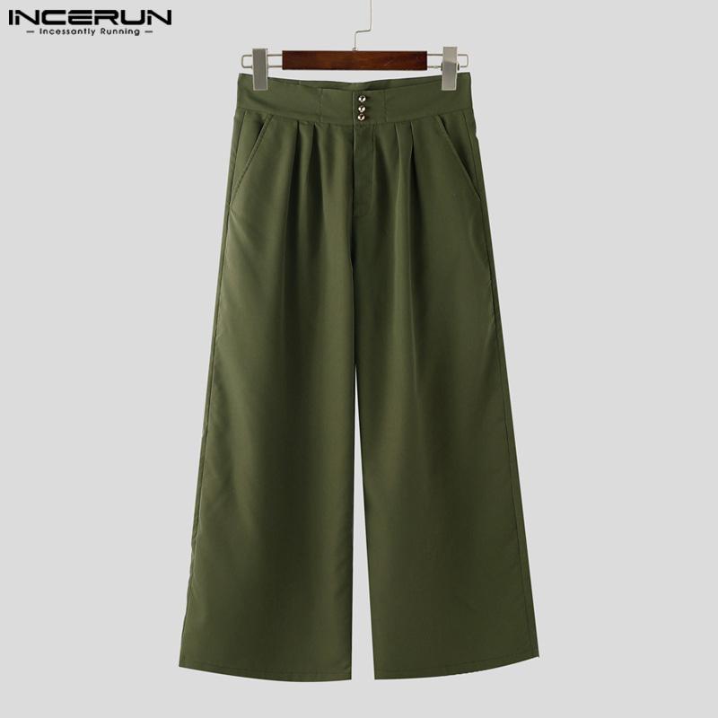INCERUN Oversized Men Zipper High Waist Solid Casual Wide Leg Pants with Pockets