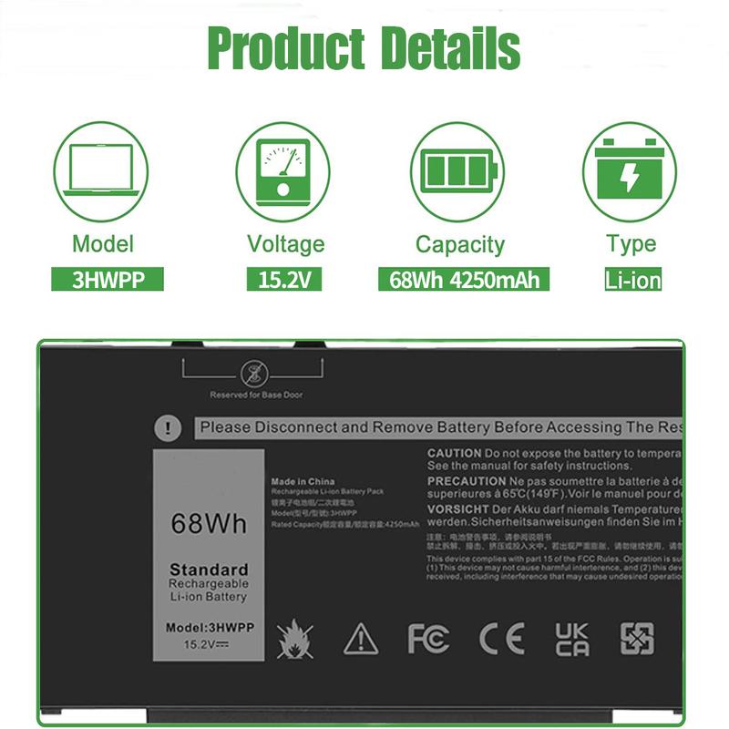 SKOWER 68Wh 3HWPP Battery For Dell Inspiron 17 7706 2 in 1 Latitude 14 5401 5410 5411 15 5501 5510 5511 Precision 3541 3551