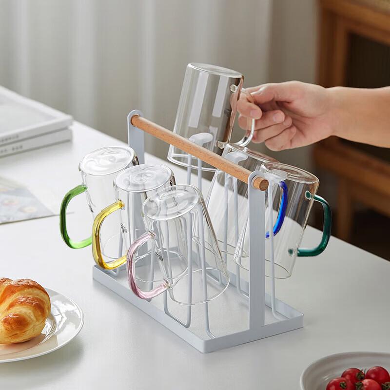 Green Changming Glass Water Cup Set with Rack, 6-Pack
