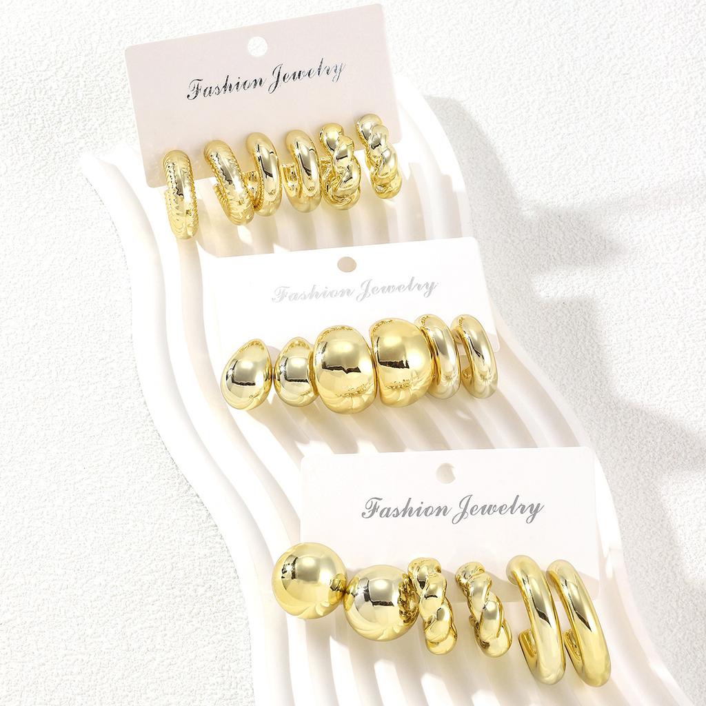 Punková sada náušnic pecek ve tvaru tlusté kapky vody, Vintage zlatá barva, Hladký kov, Náušnice ve tvaru C, Dámský trendy estetický zirkonový dárek