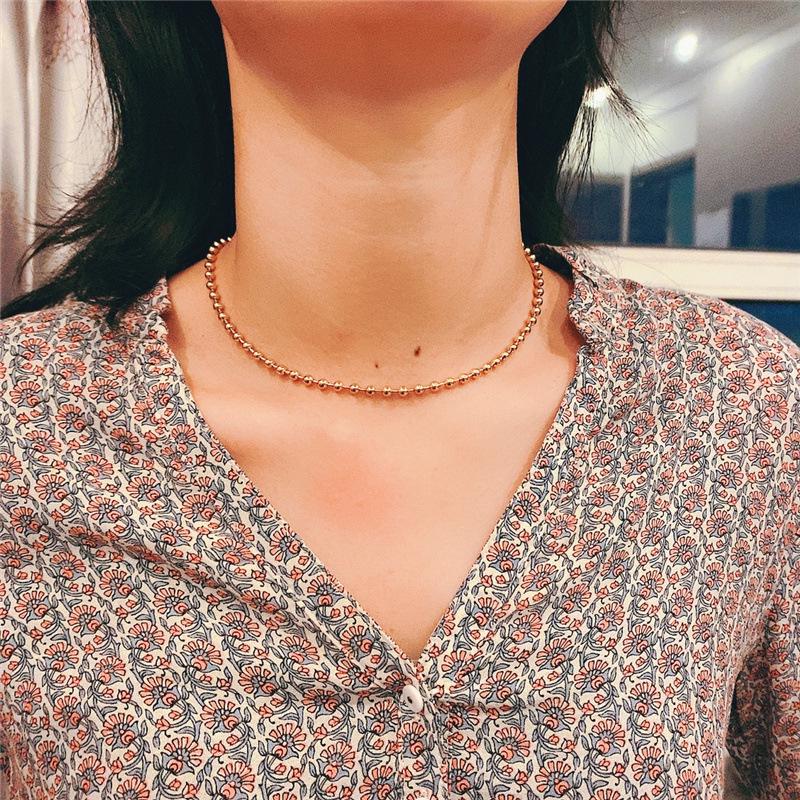 2023 Korean Style Gold Bead Titanium Steel Necklace for Women - Elegant Short Collarbone Chain