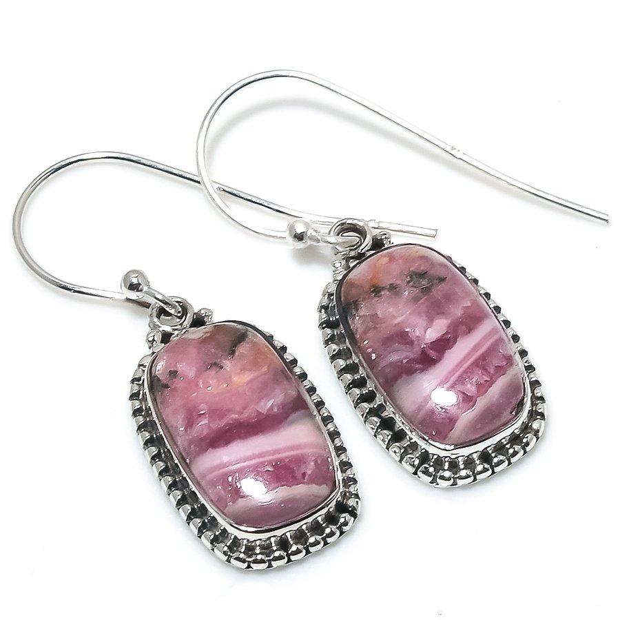 Natural Rhodochrosite Gemstone 925 Solid Sterling Silver Gift Earring 1.25" r8Y98