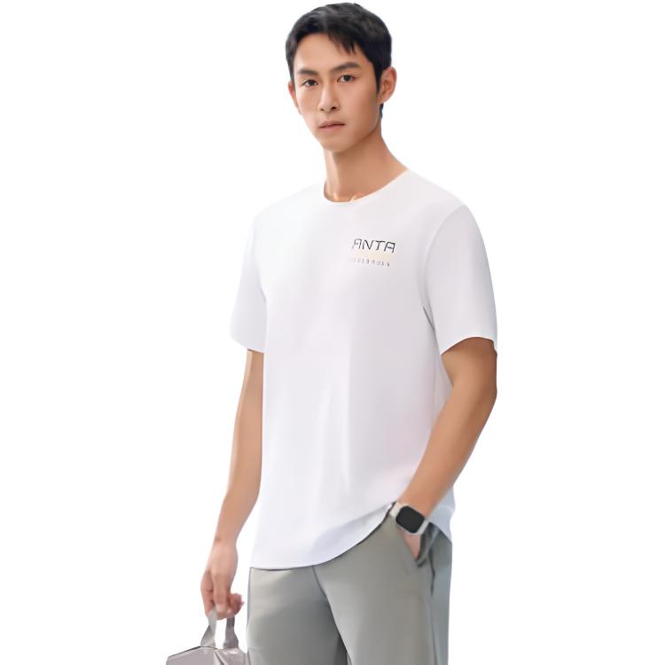 Anta Training Series Sports Casual Simple Solid Color Round Neck Pullover Short Sleeve T-Shirt Men Tops Pure-White 152527102-1