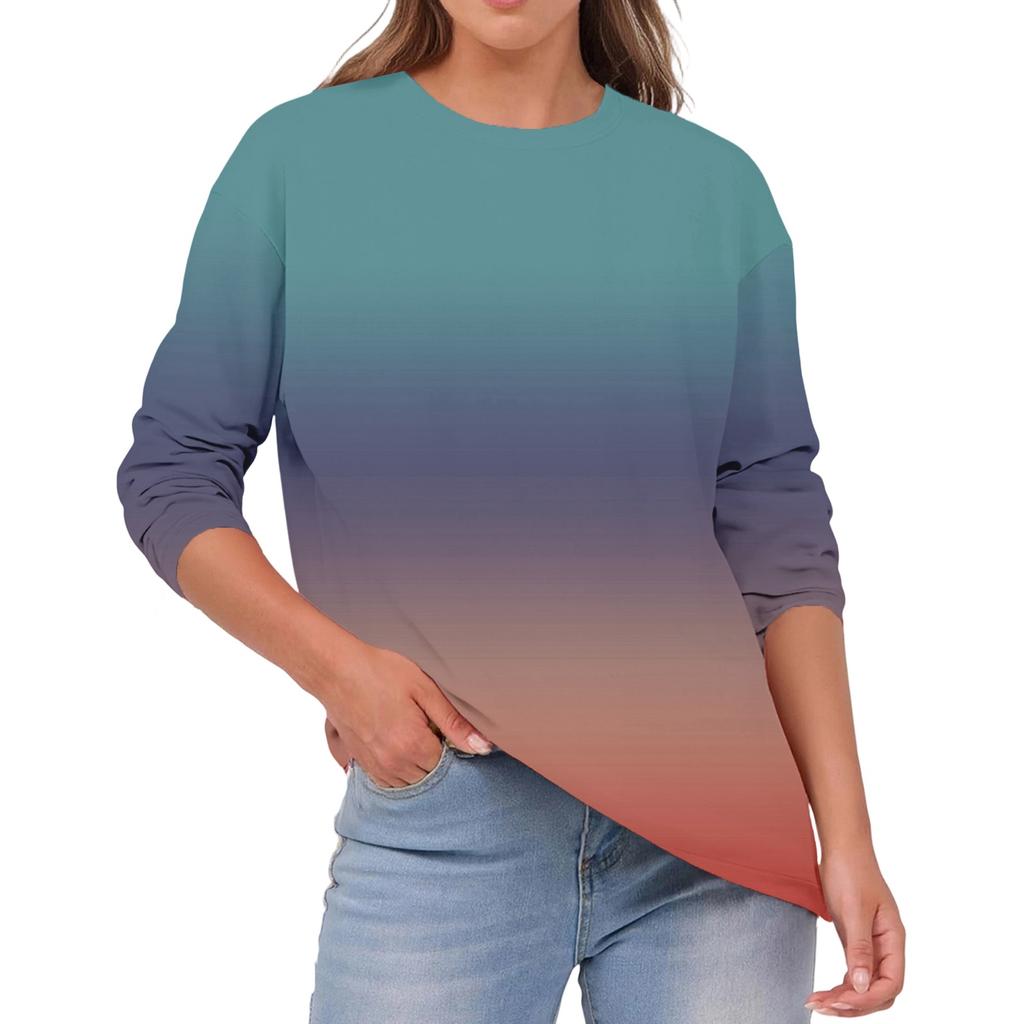 Women's Fashionable Casual Round Neck Color Long-sleeve Top
