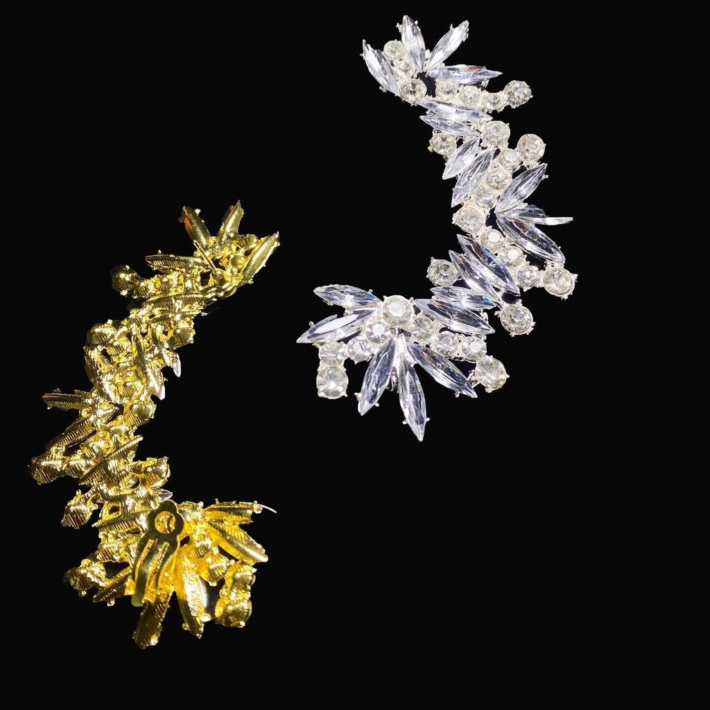 Irregular Rhinestone Ear Bone Clip No Hole High Sense Niche Symmetrical Full Diamond Ear Clip Earrings Female Versatile