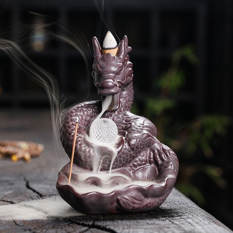 1pc Dragon Shaped Backflow Incense Burner with Sparkling LED Light for Meditation Mascot of the Year of the Loong -No Incense