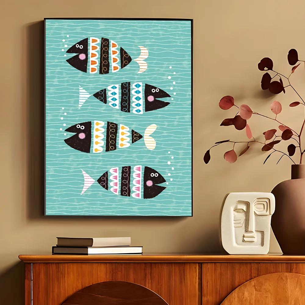 Kolorowe Sardynki Homary Zwierzęta Morskie Druki na Płótnie Retro Niebieska Ryba Plakaty Wall Art do Nowoczesnego Salonu Baru Dekoracja Domu