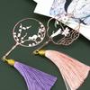 1 Pcs Vintage Chinese Style Fan Shape Flower Cat Tassels Metal Bookmarks Book Marker Page Holder Gift Stationery